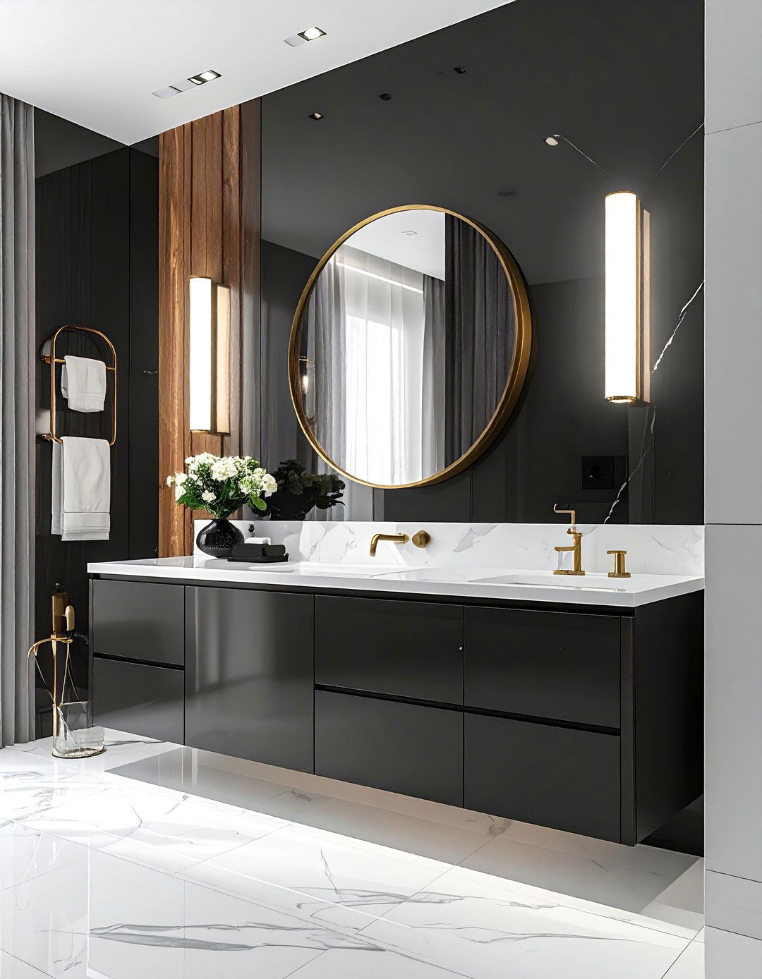 Black and White Powder Room with Gold Accents - 20 Black and White Powder Room Ideas for Modern Homes