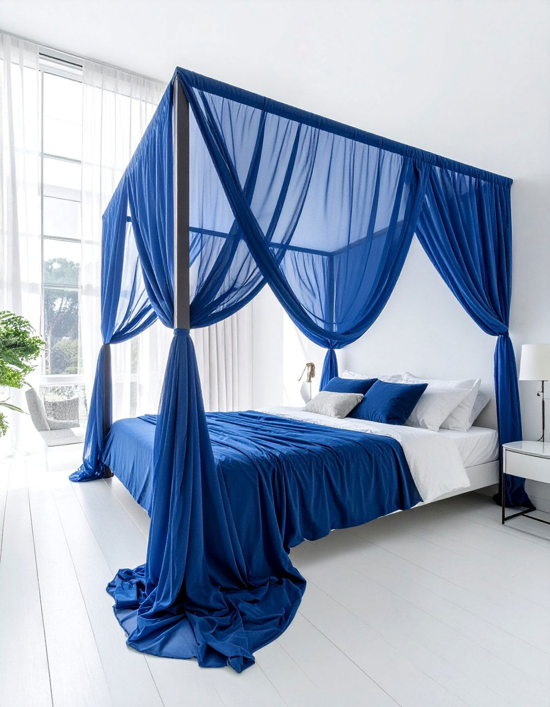 Blue Canopy Bed in a White Bedroom - 25 Blue and White Bedroom Ideas for a Calm Retreat