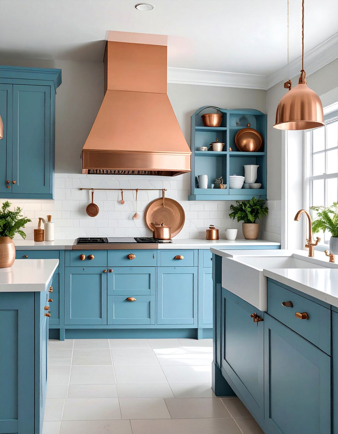 Blue French Country Kitchen with Copper Accents - 15 Blue French Country Kitchen Ideas for a Charming Space
