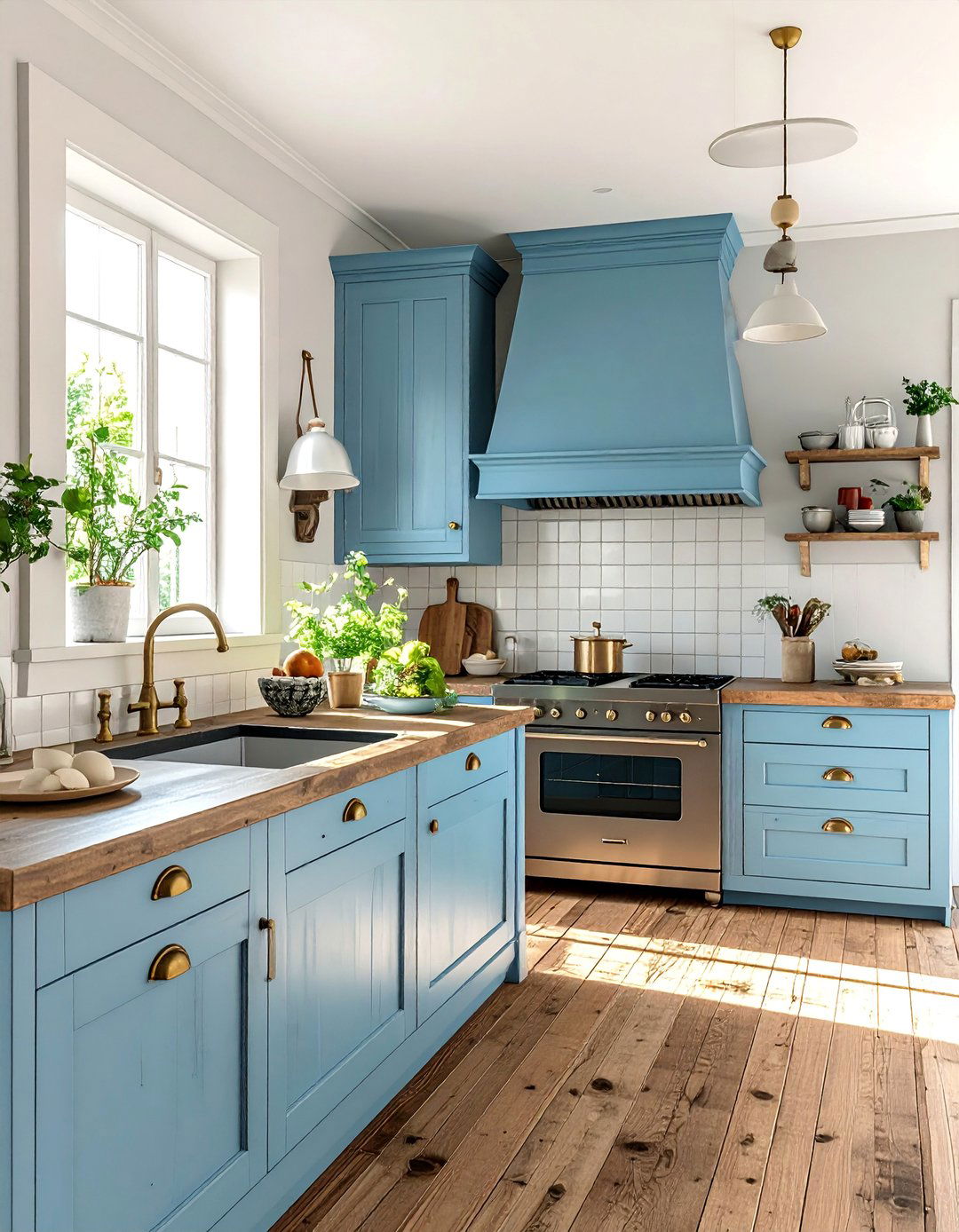 Blue French Country Kitchen with Distressed Cabinetry - 15 Blue French Country Kitchen Ideas for a Charming Space