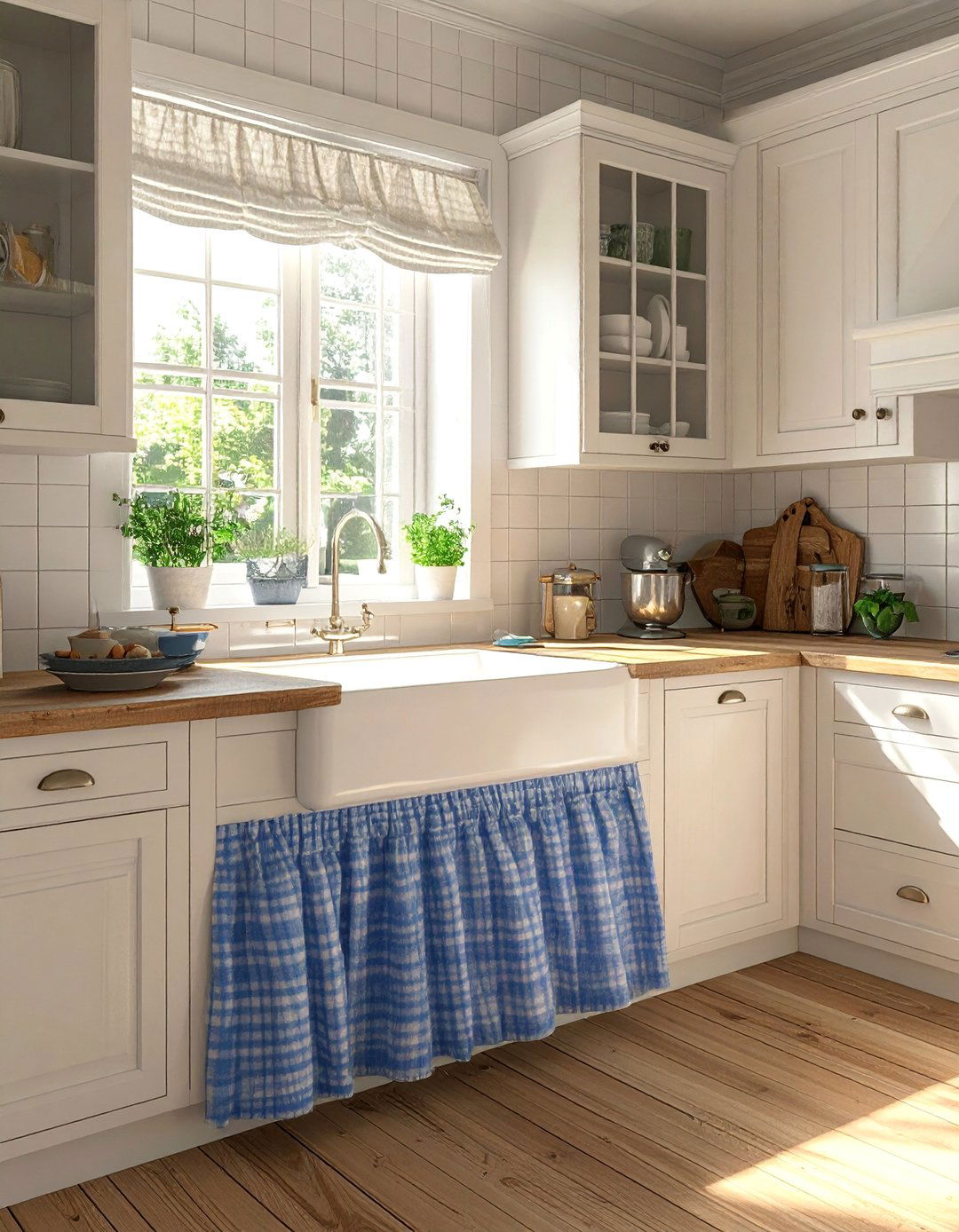 Blue French Country Kitchen with Fabric Skirting - 15 Blue French Country Kitchen Ideas for a Charming Space