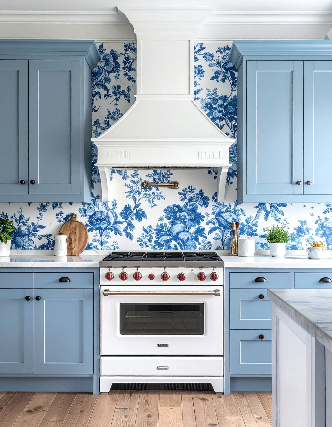 Blue French Country Kitchen with Toile Wallpaper - 15 Blue French Country Kitchen Ideas for a Charming Space