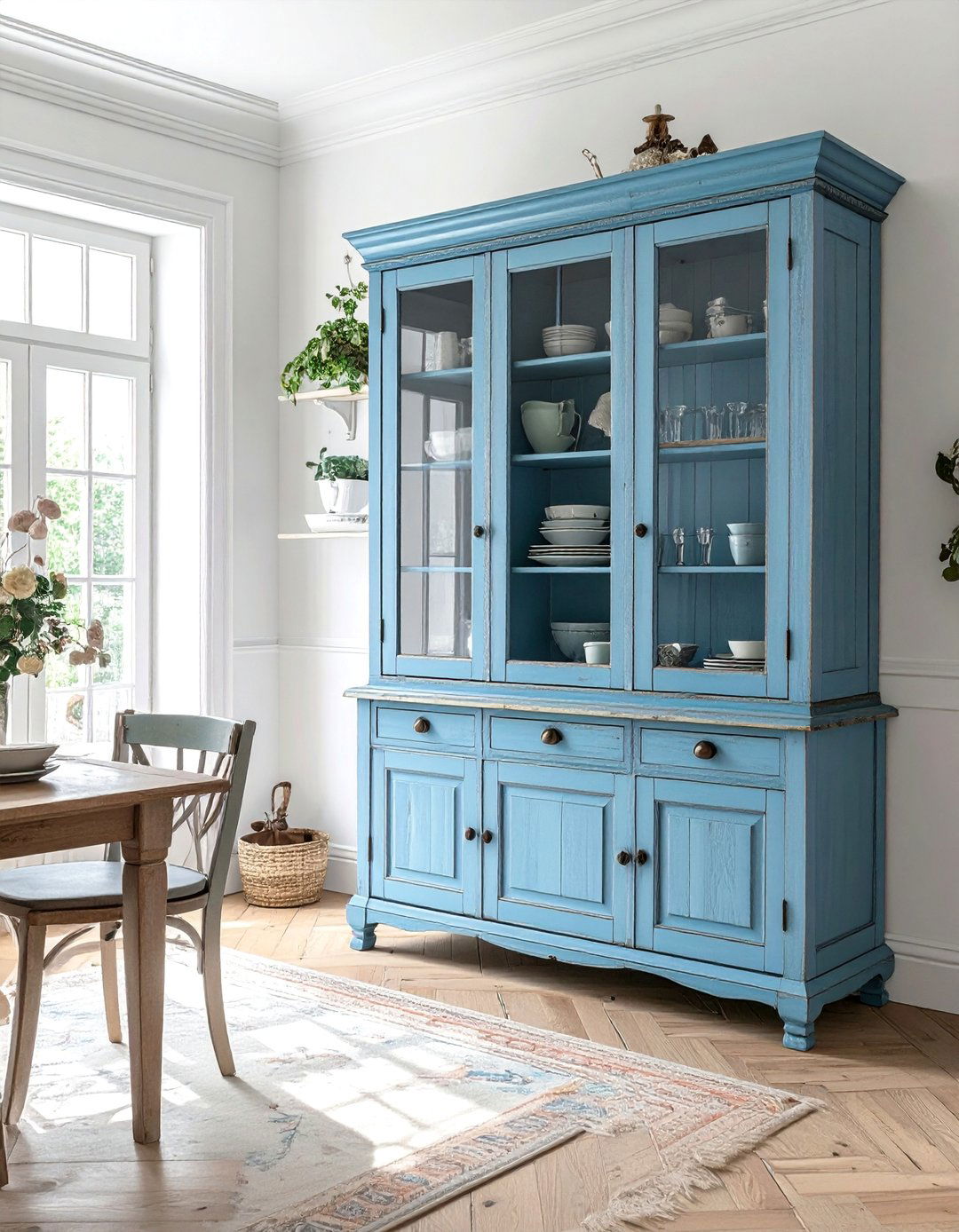 Blue French Country Kitchen with an Antique Hutch - 15 Blue French Country Kitchen Ideas for a Charming Space