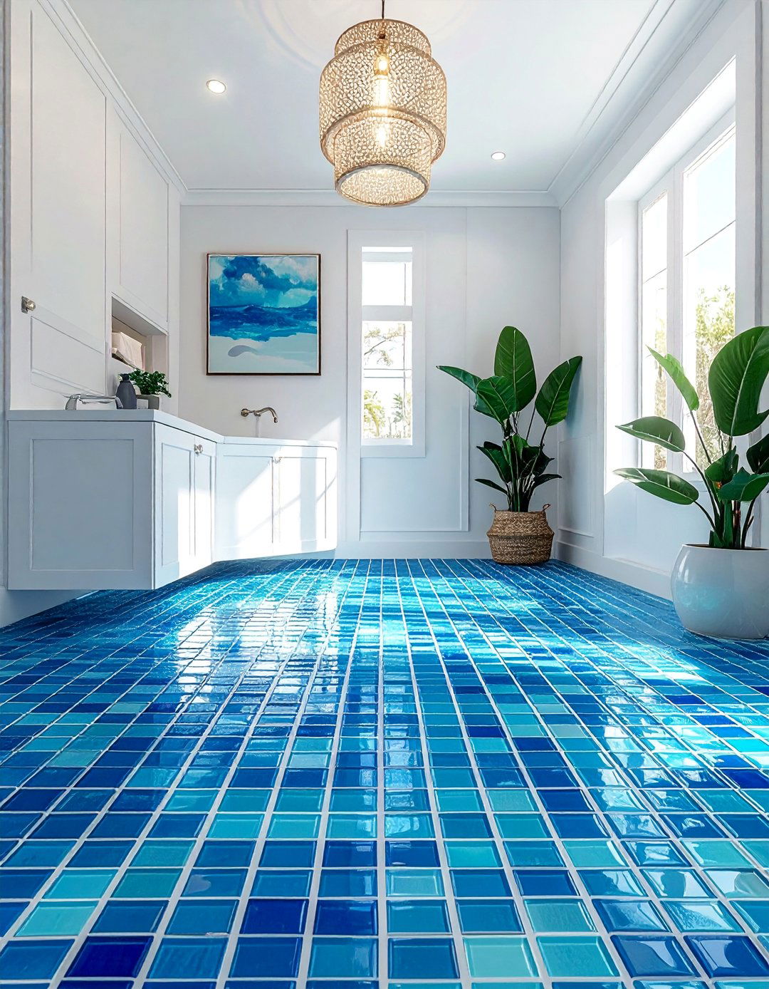 Blue Glass Mosaic Floor Tiles - 20 Bathroom Mosaic Floor Tile Ideas for a Stunning Look