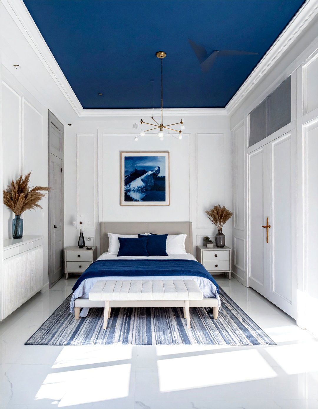 Blue Painted Ceiling Bedroom - 25 Blue and White Bedroom Ideas for a Calm Retreat