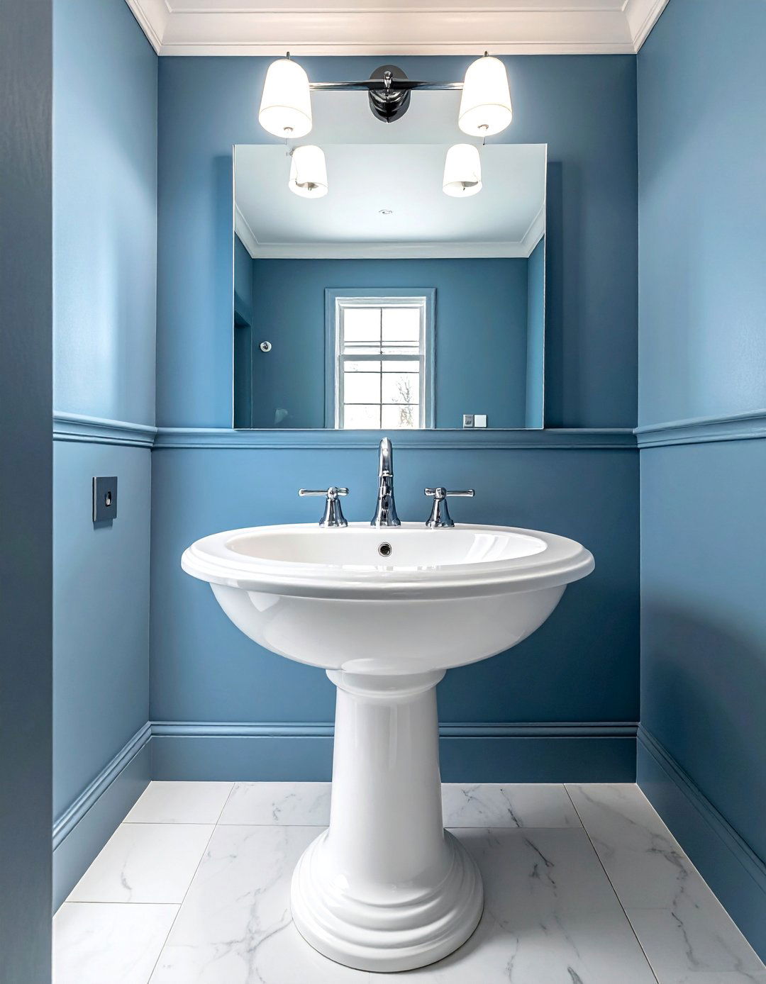 Blue Powder Room with a Pedestal Sink - 20 Blue Powder Room Ideas for a Fresh and Serene Space