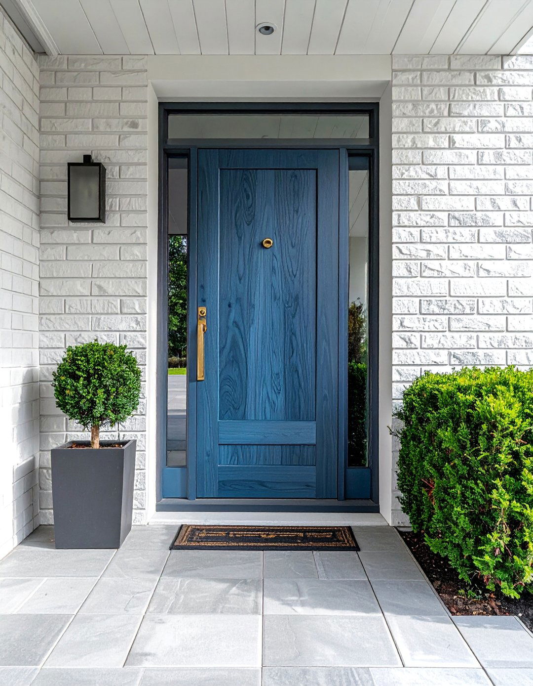 Blue Toned Stained Front Door for a Unique Finish - 25 Elegant Stained Front Door Ideas for Curb Appeal