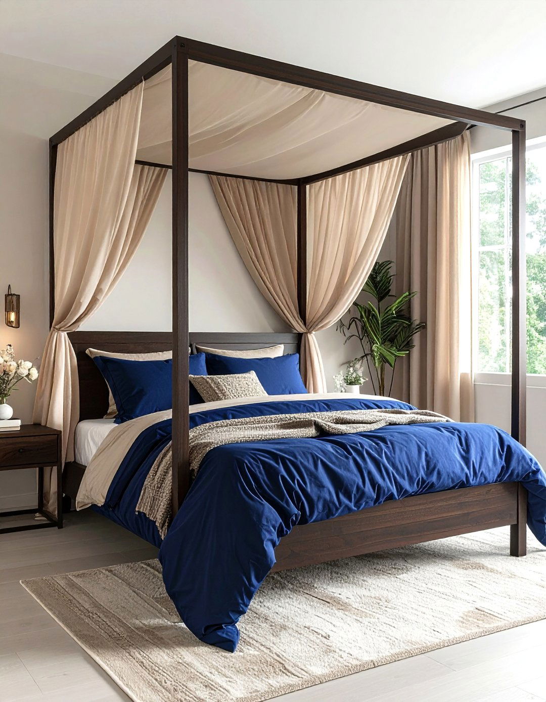 Blue and Beige Bedroom Featuring a Canopy Bed - 15 Blue and Beige Bedroom Ideas for a Calming Retreat
