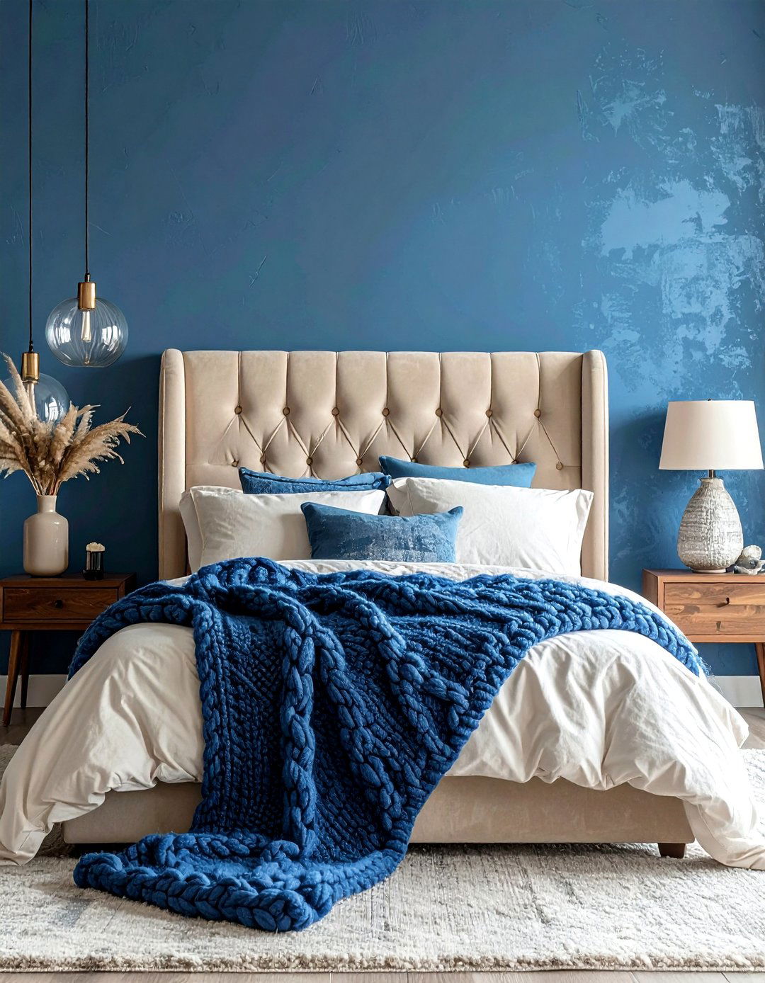 Blue and Beige Bedroom with Textured Layers - 15 Blue and Beige Bedroom Ideas for a Calming Retreat