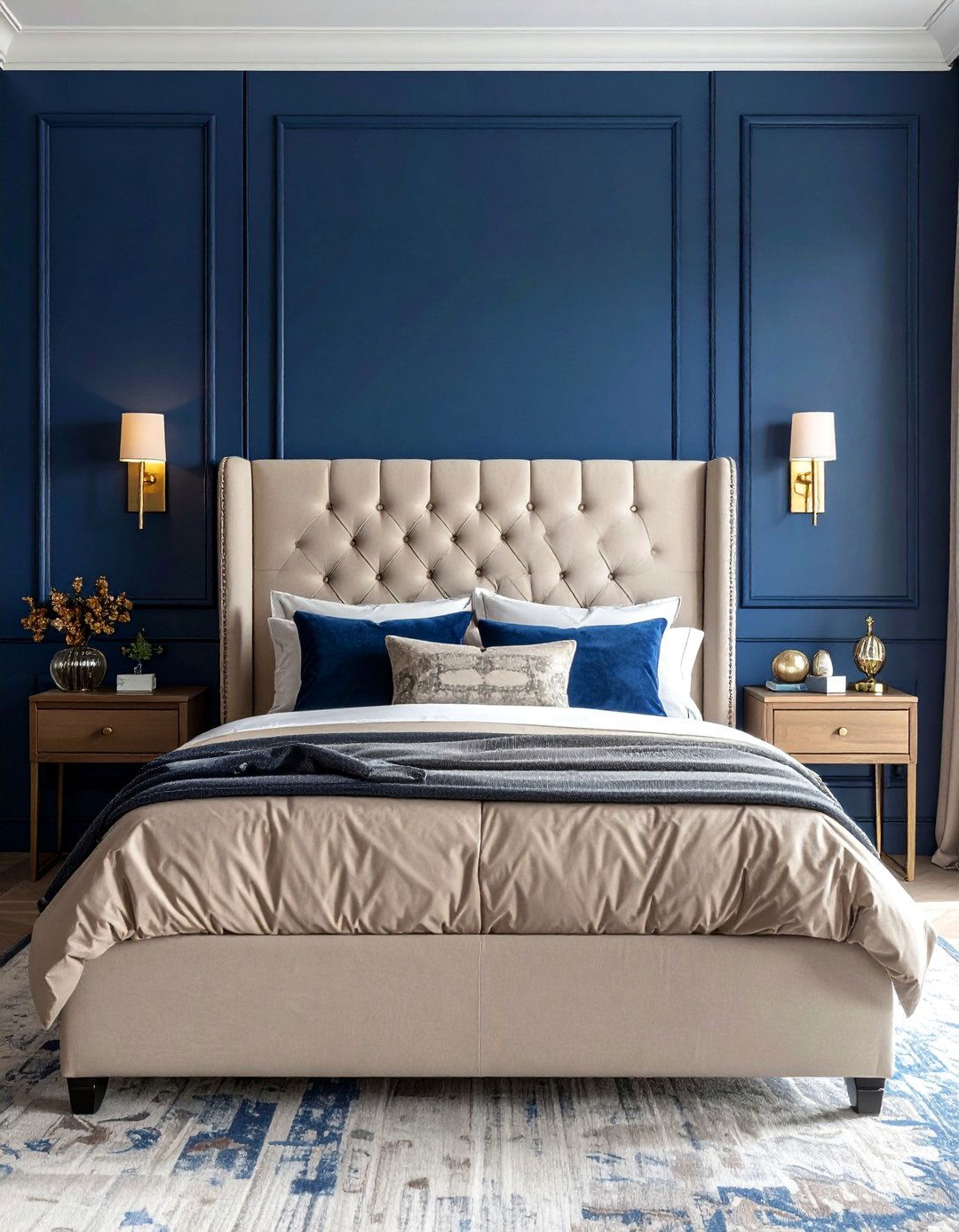 Blue and Beige Bedroom with a Navy Accent Wall - 15 Blue and Beige Bedroom Ideas for a Calming Retreat