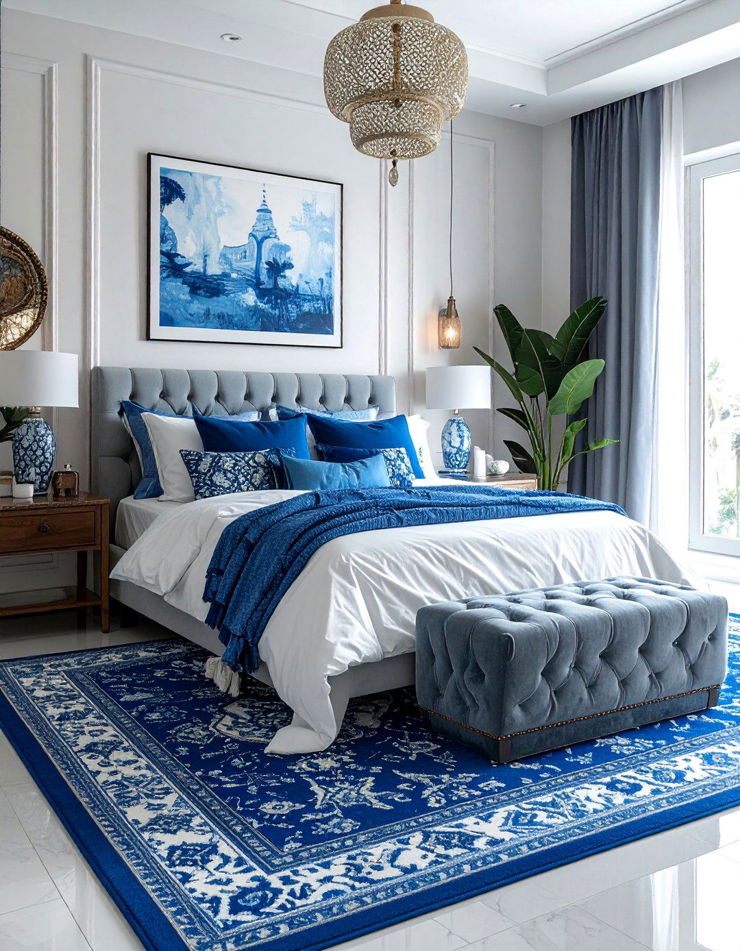 Blue and White Medallion Print Bedroom - 25 Blue and White Bedroom Ideas for a Calm Retreat