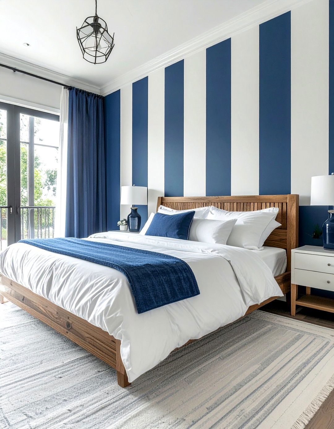 Blue and White Striped Bedroom Walls - 25 Blue and White Bedroom Ideas for a Calm Retreat