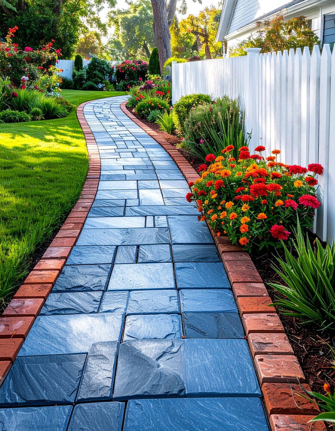 Bluestone Walkway with Brick Edging - 15 Bluestone Walkway Ideas for a Stunning Garden Path