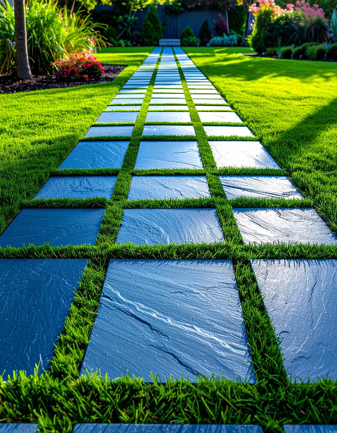 Bluestone Walkway with Grass Joints - 15 Bluestone Walkway Ideas for a Stunning Garden Path