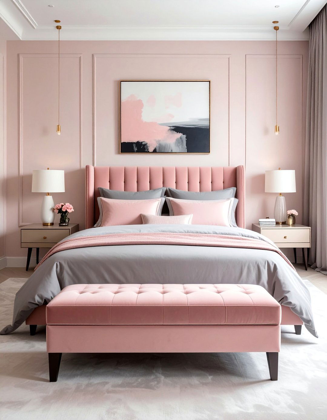 Blush Pink Upholstered Bench - 15 Blush Pink Bedroom Ideas for a Soft and Romantic Space