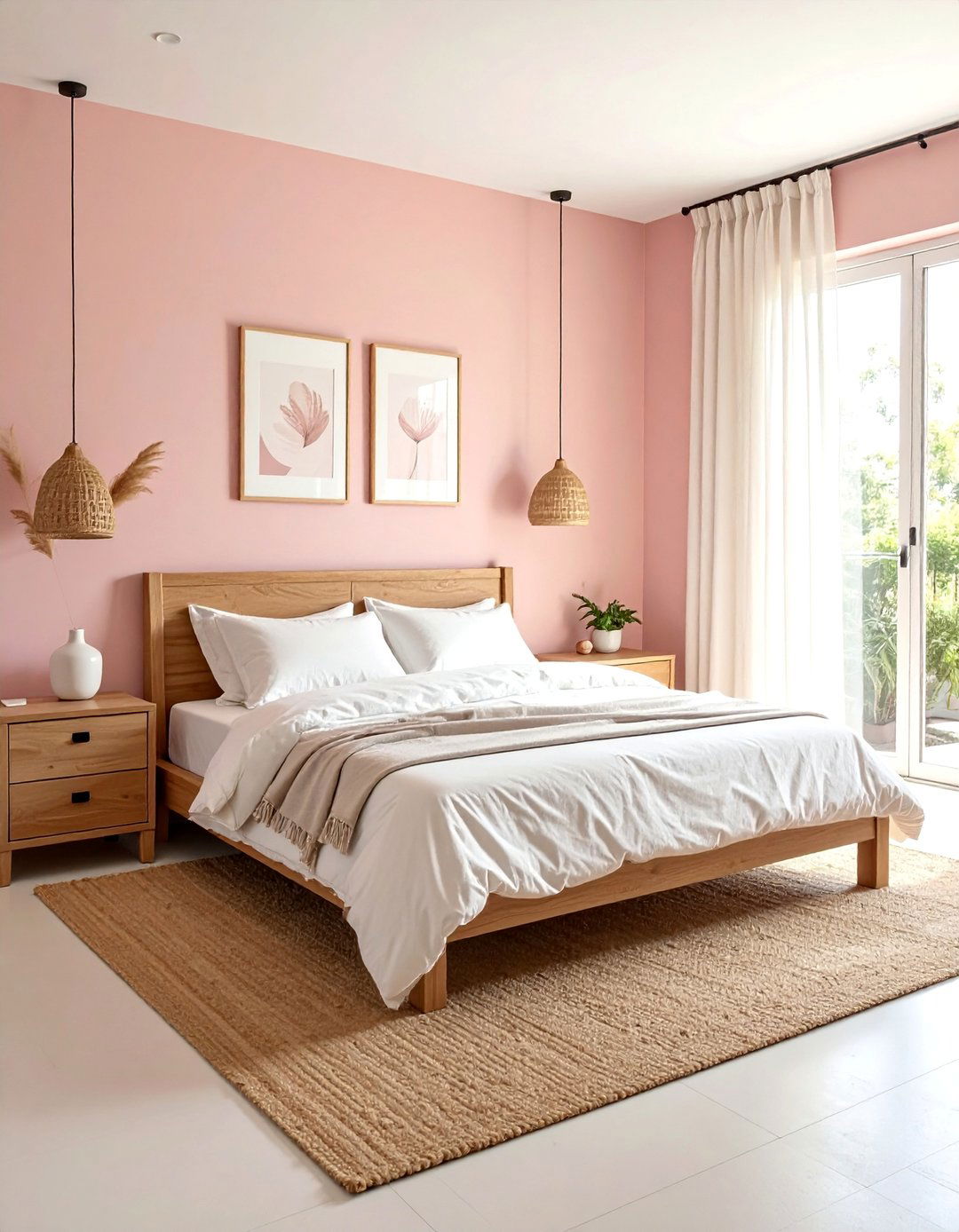 Blush Pink and Natural Wood Tones - 15 Blush Pink Bedroom Ideas for a Soft and Romantic Space