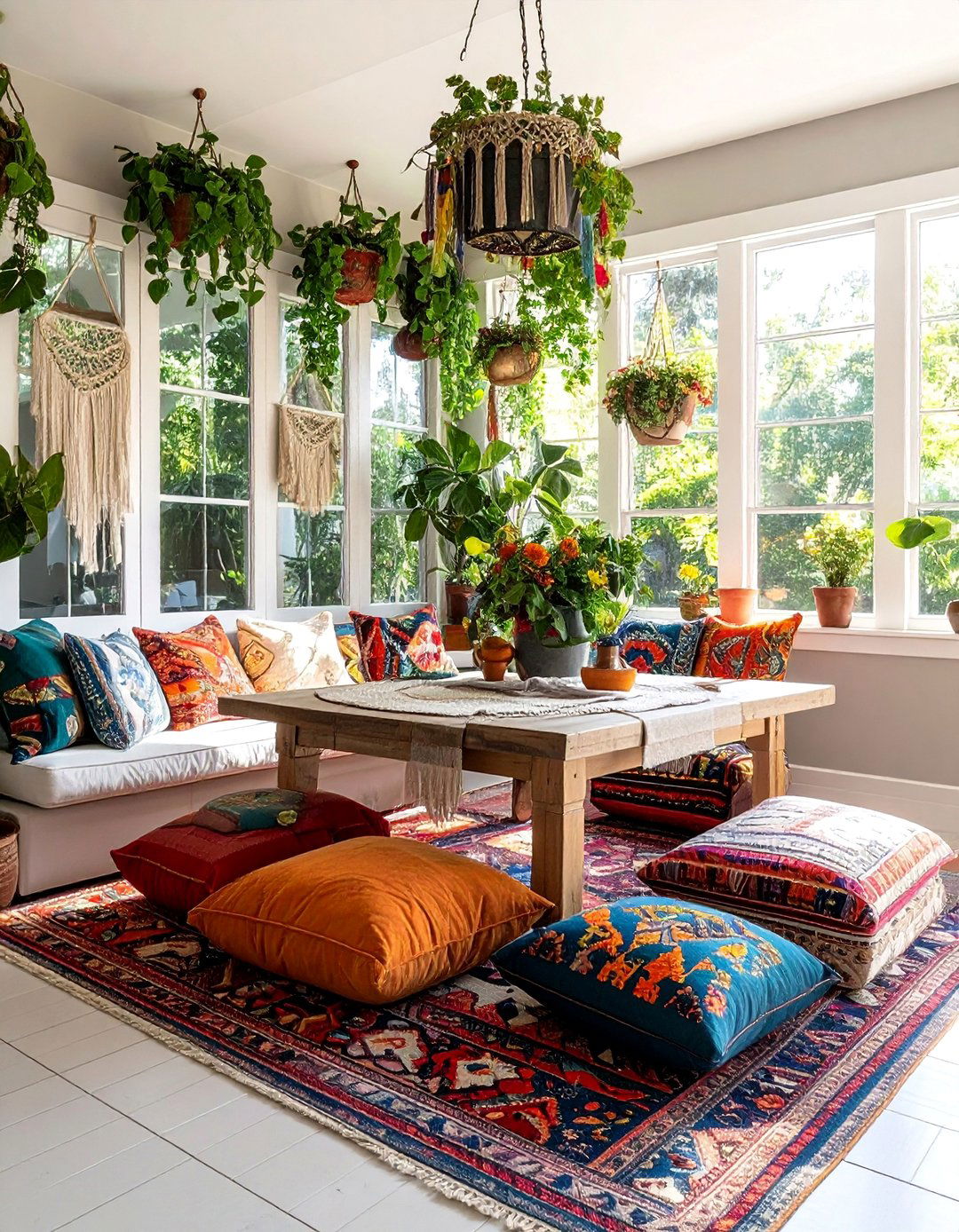 Bohemian Chic Sunroom Dining - 25 Sunroom Dining Room Ideas for a Bright Space