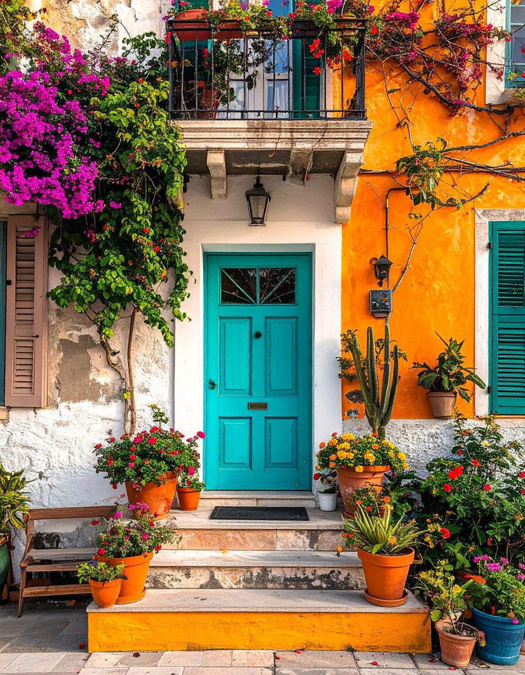 Bohemian Eclectic Exterior with Mixed Textures and Plants - 20 Aesthetic House Exterior Ideas to Boost Curb Appeal