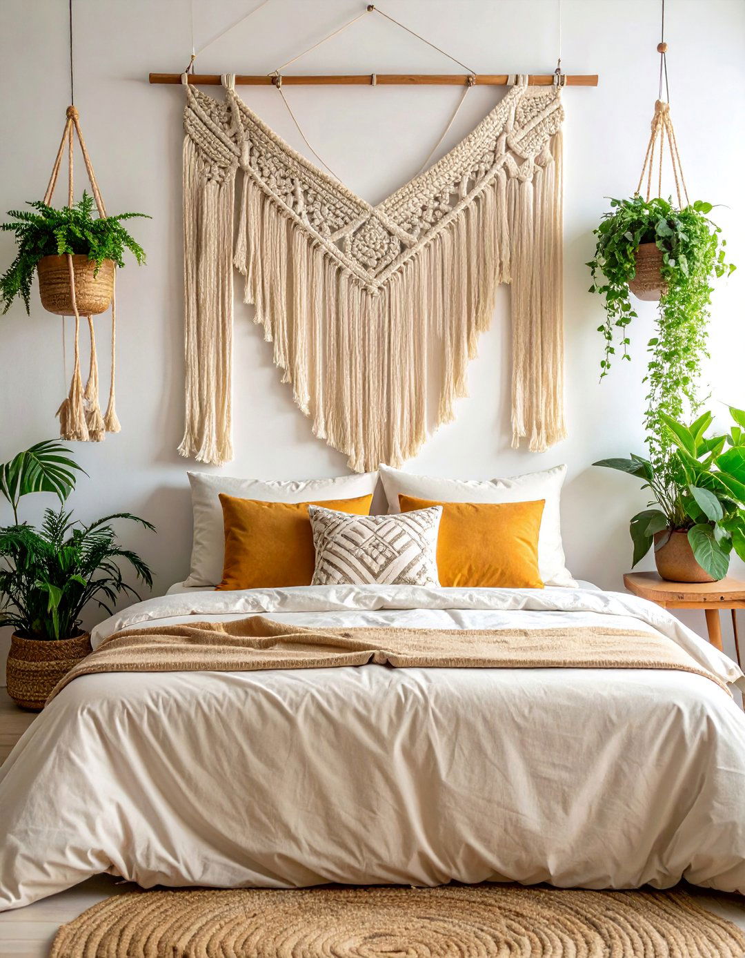 Bohemian Moroccan Bedroom Utilizing Macrame Wall Hangings - 20 Bohemian Moroccan Bedroom Ideas for a Cozy Retreat