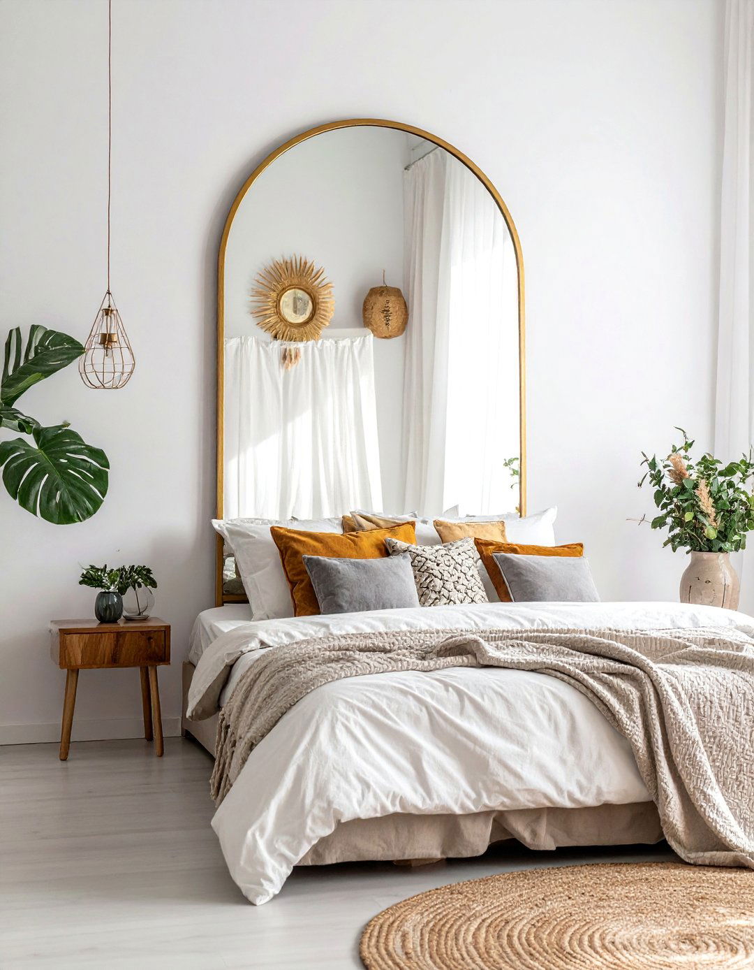 Bohemian Moroccan Bedroom with Arch Shaped Mirrors - 20 Bohemian Moroccan Bedroom Ideas for a Cozy Retreat