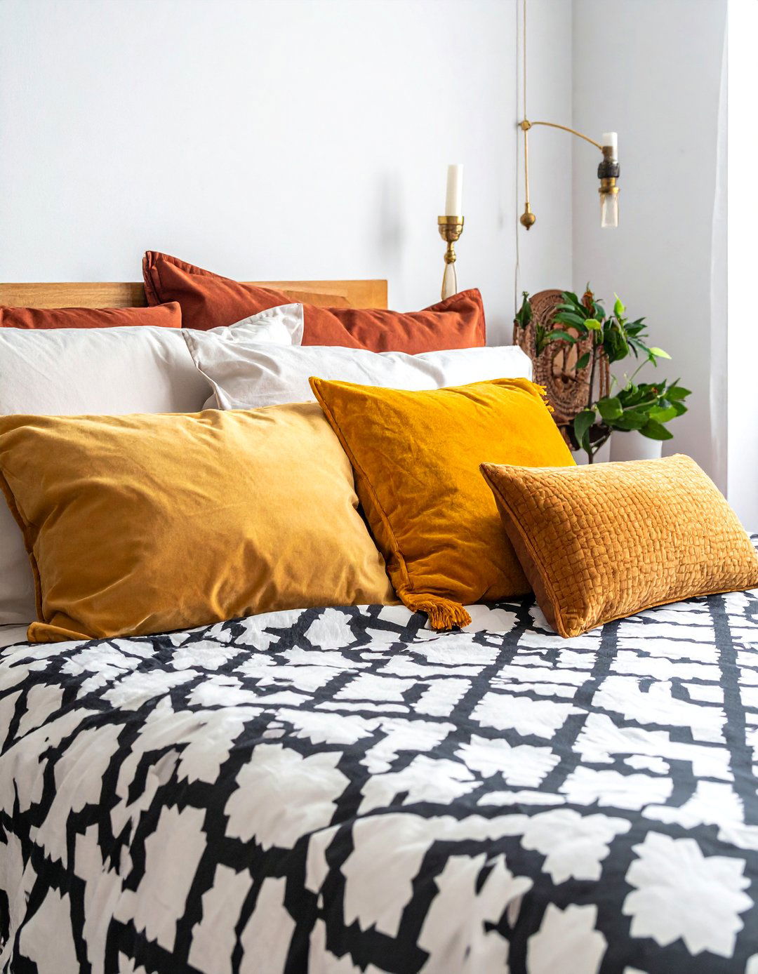 Bohemian Moroccan Bedroom with Geometric Patterned Bedding - 20 Bohemian Moroccan Bedroom Ideas for a Cozy Retreat