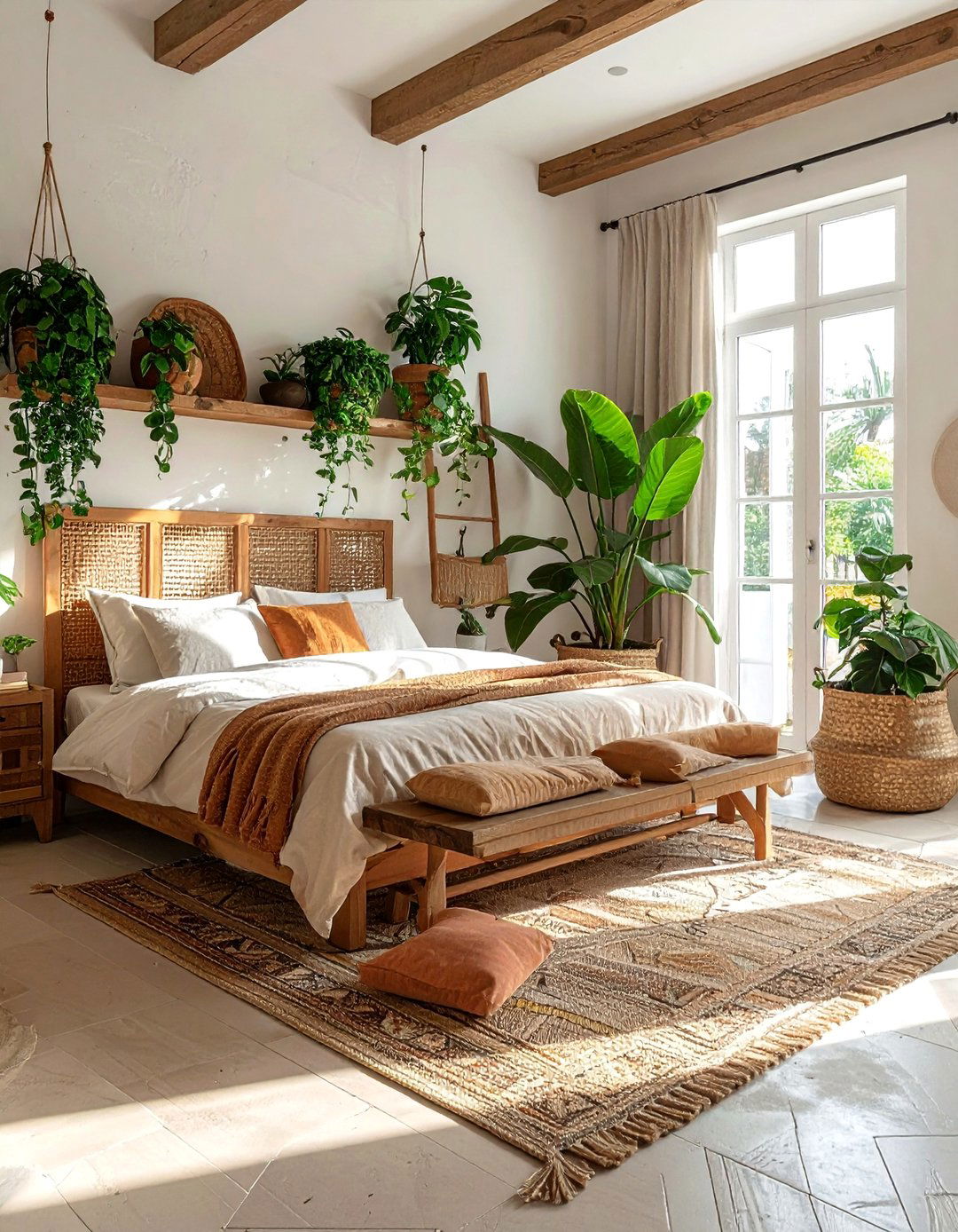 Bohemian Moroccan Bedroom with Lush Indoor Plants - 20 Bohemian Moroccan Bedroom Ideas for a Cozy Retreat