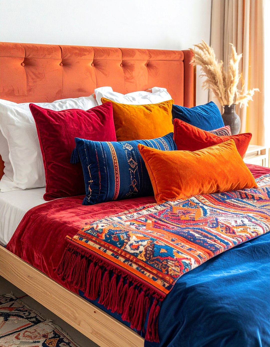 Bohemian Moroccan Bedroom with Patterned Throw Pillows - 20 Bohemian Moroccan Bedroom Ideas for a Cozy Retreat