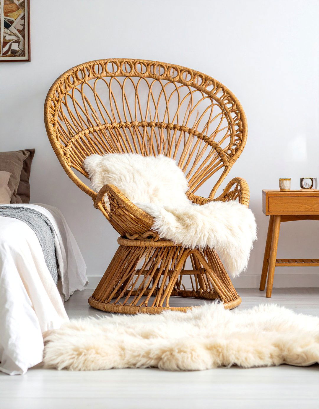 Bohemian Moroccan Bedroom with Woven Rattan Furniture - 20 Bohemian Moroccan Bedroom Ideas for a Cozy Retreat