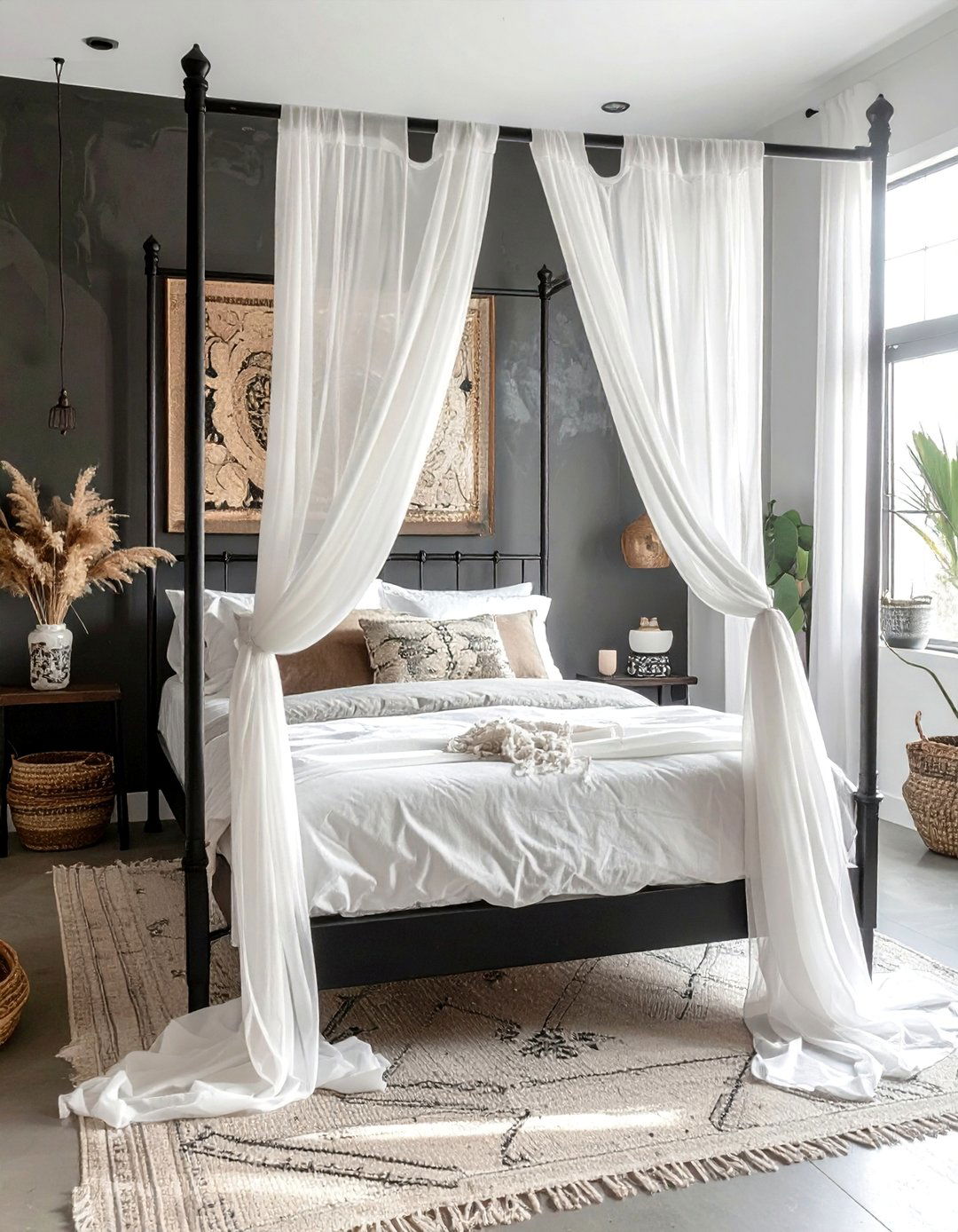 Bohemian Moroccan Bedroom with a Canopy Bed and Draped Fabrics - 20 Bohemian Moroccan Bedroom Ideas for a Cozy Retreat