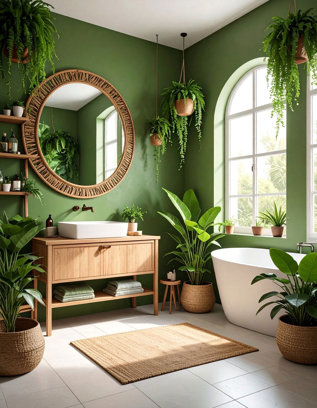 Bohemian Small Green Bathroom with Plants - 20 Small Green Bathroom Ideas for a Fresh Look