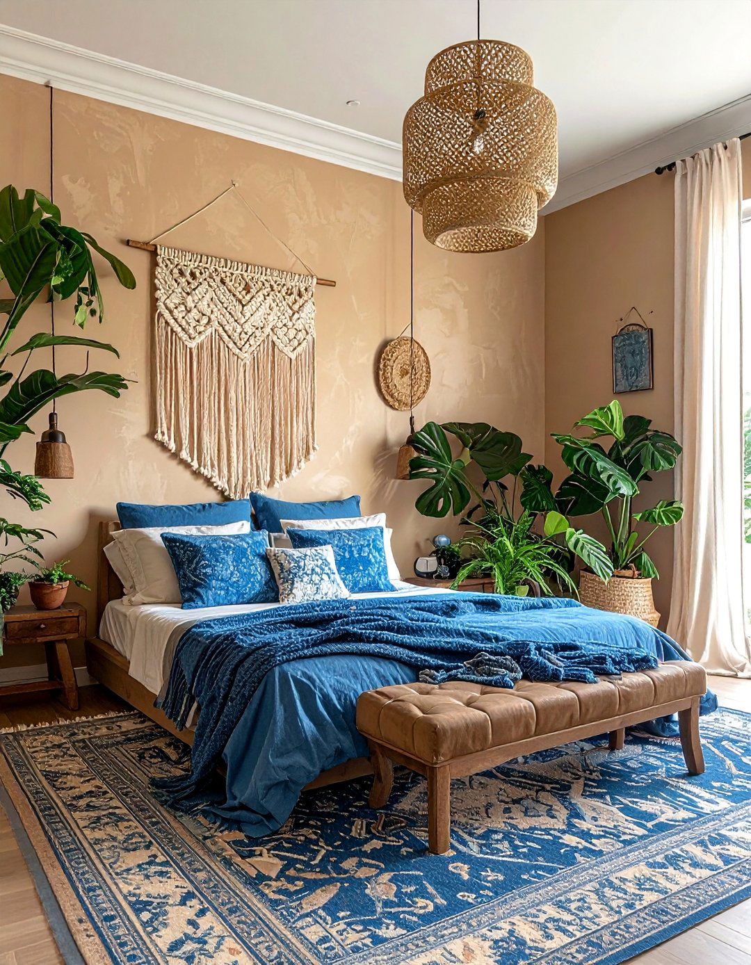 Bohemian Style Blue and Beige Bedroom - 15 Blue and Beige Bedroom Ideas for a Calming Retreat