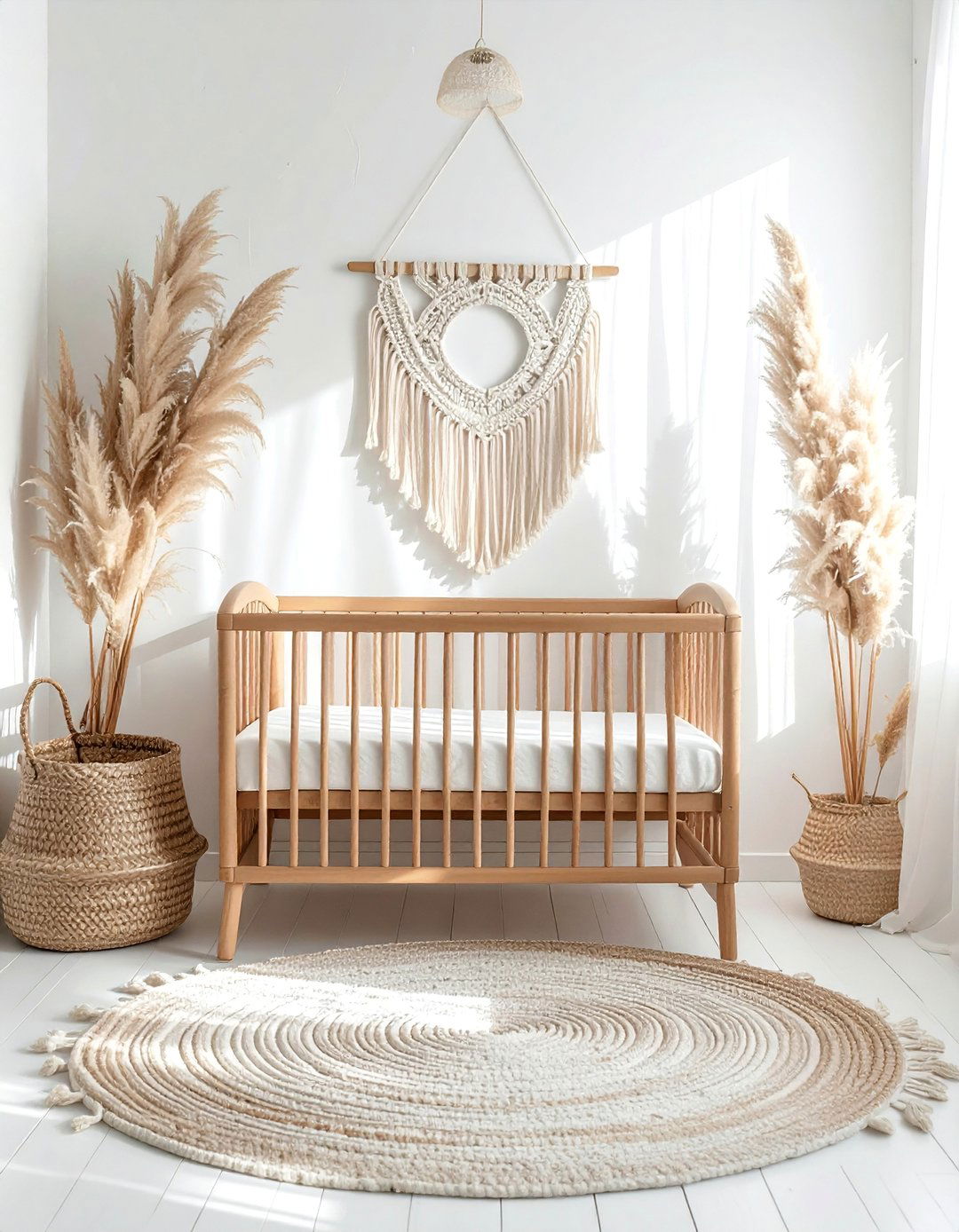Bohemian White Nursery with Rattan - 15 White Nursery Ideas for a Calm and Serene Space