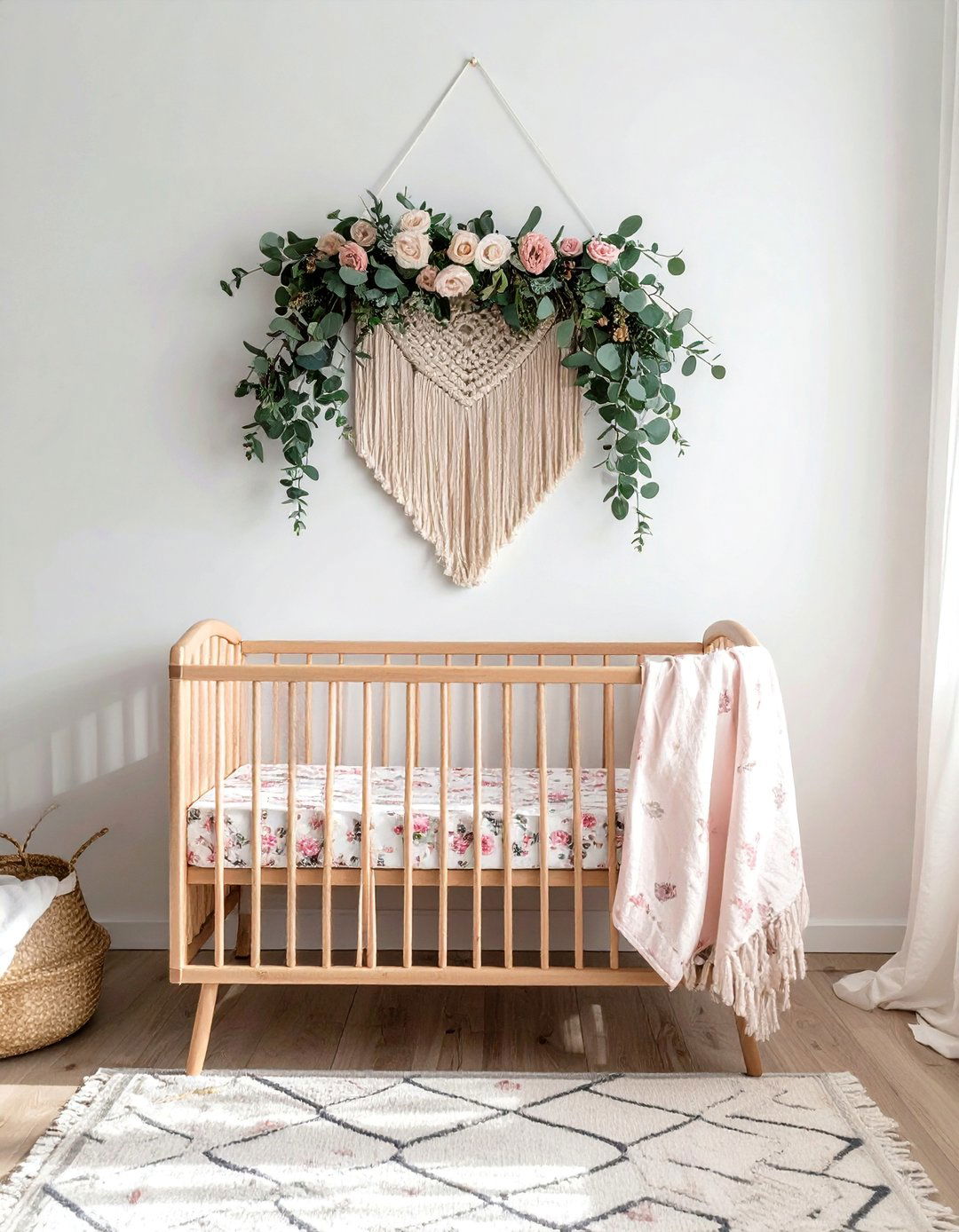 Boho Chic Floral Nursery with Macrame - 15 Floral Nursery Ideas for a Blooming Baby Room