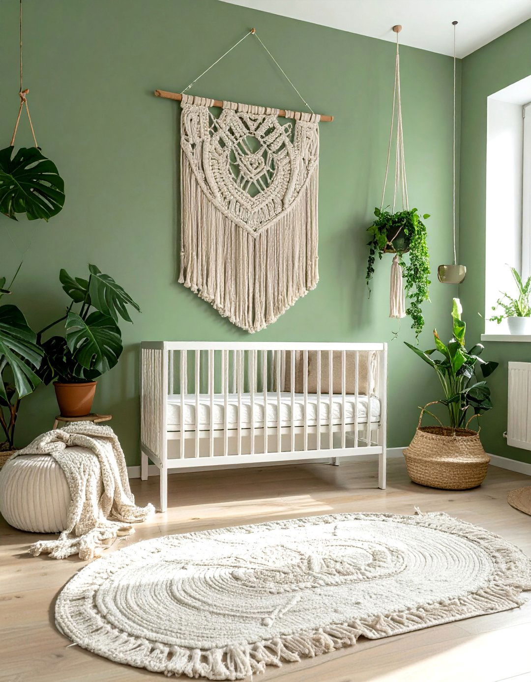 Boho Green Nursery with Macrame Decor - 25 Green Nursery Ideas for a Calming and Natural Space