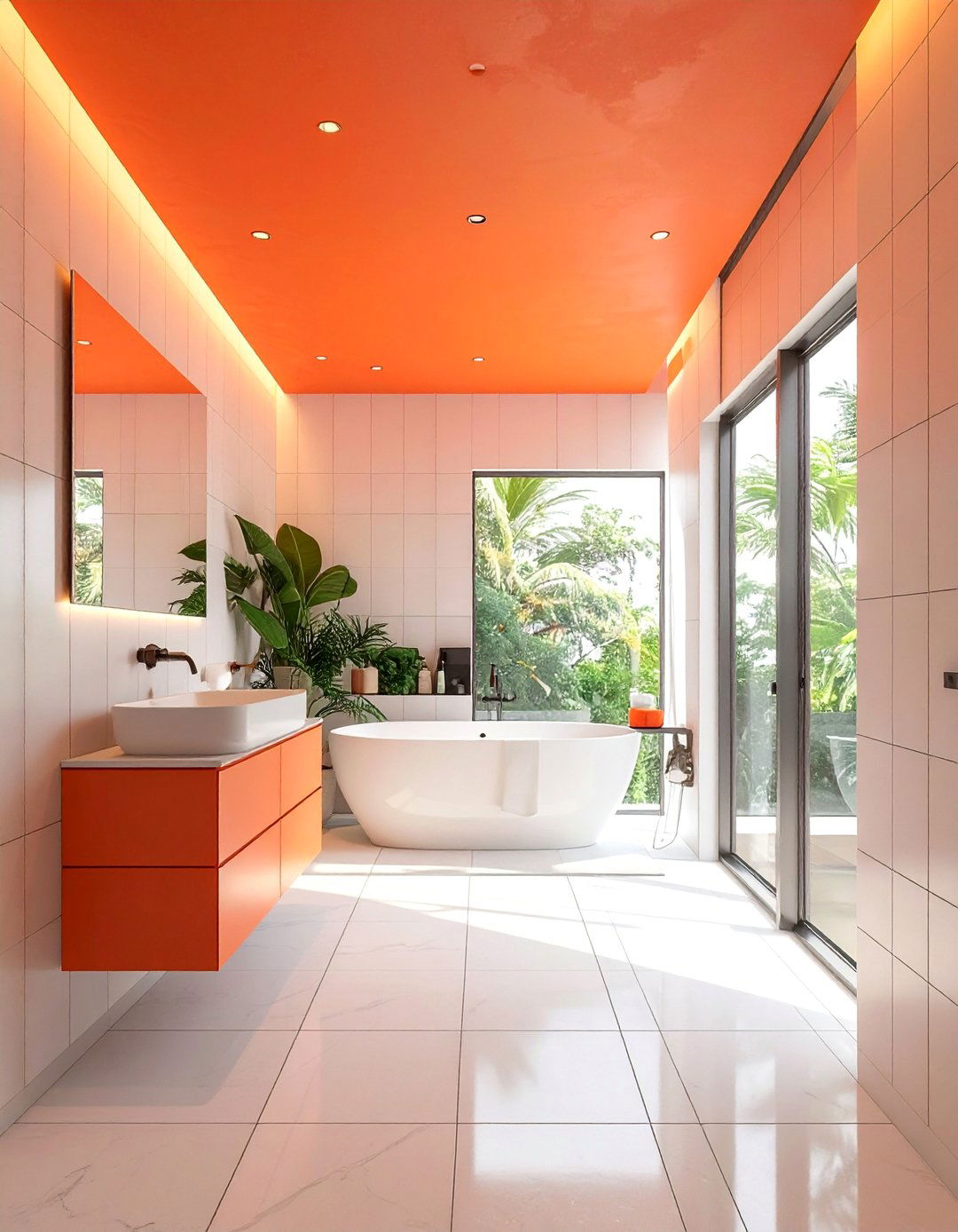 Bold Coral Orange Bathroom Ceiling - 15 Orange Bathroom Ideas for a Vibrant Makeover