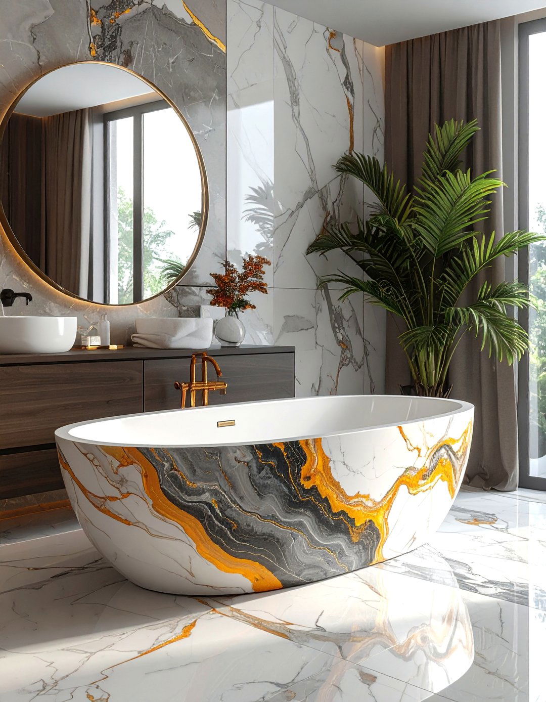 Bold Veining Statement Bathroom Countertops - 20 Bathroom Countertop Ideas for a Functional and Stylish Space