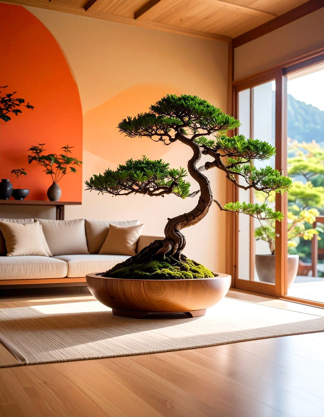 Bonsai Tree Living Art Display - 25 Japanese Style Living Room Ideas for Zen Vibes