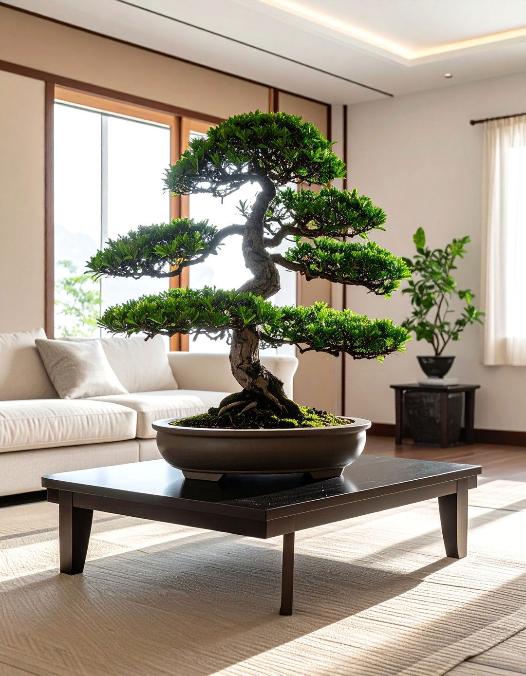 Bonsai Tree as a Centerpiece - 25 Asian Living Room Ideas for a Zen-Inspired Space
