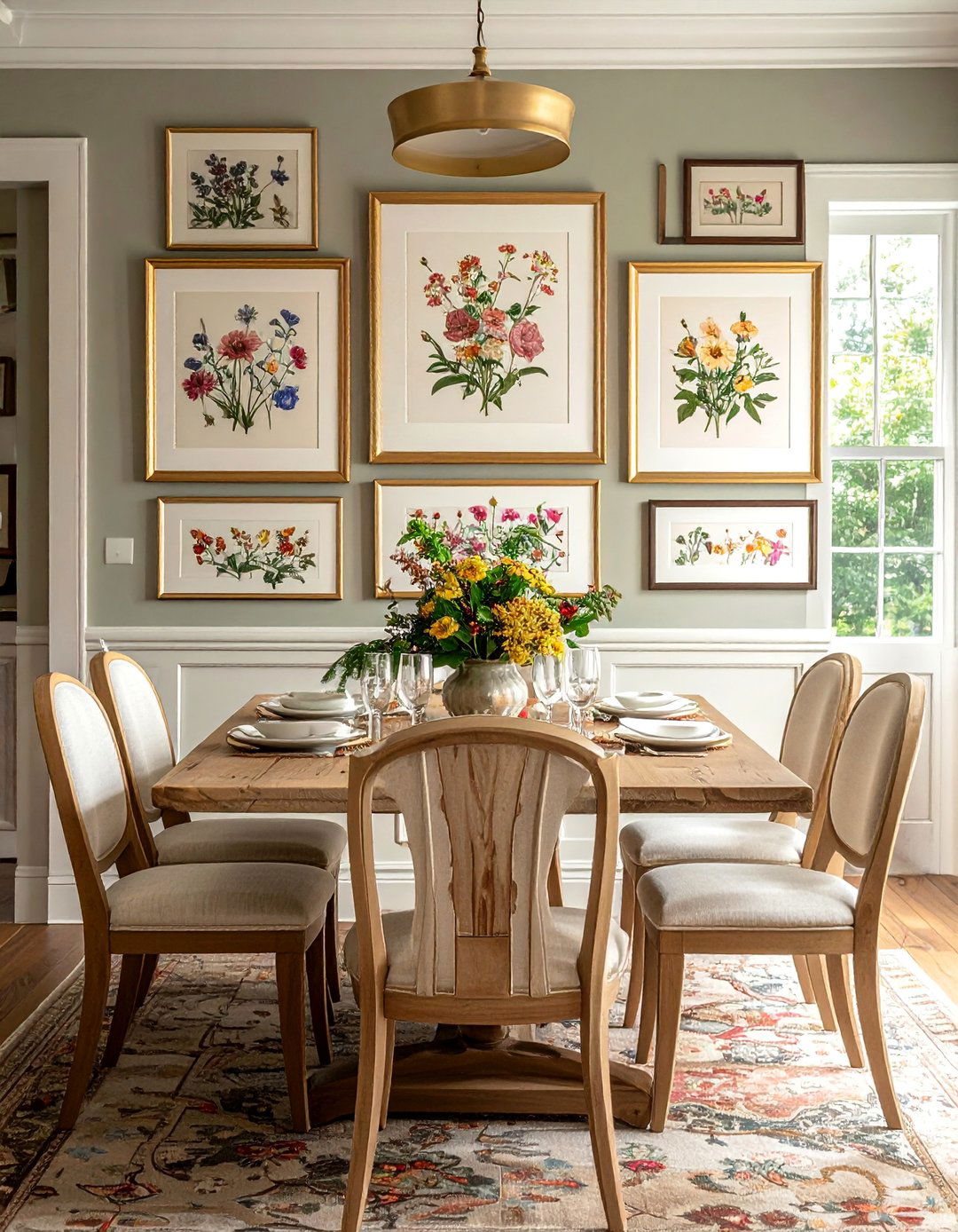 Botanical Print Gallery Wall - 30 Cottagecore Dining Room Ideas for a Cozy and Charming Space