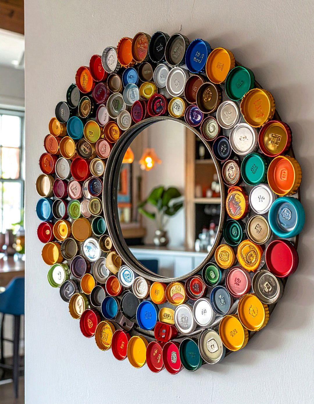 Bottle Cap Mosaic Mirror - 20 Mosaic Mirror Ideas for Unique Home Decor
