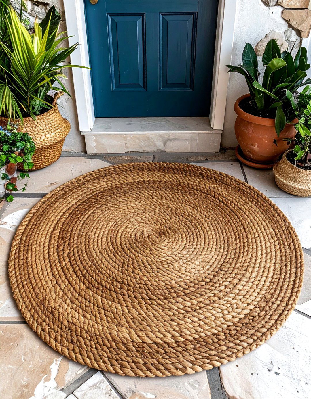 Braided Jute Round Front Door Mat - 15 Front Door Mat Ideas to Welcome Guests in Style