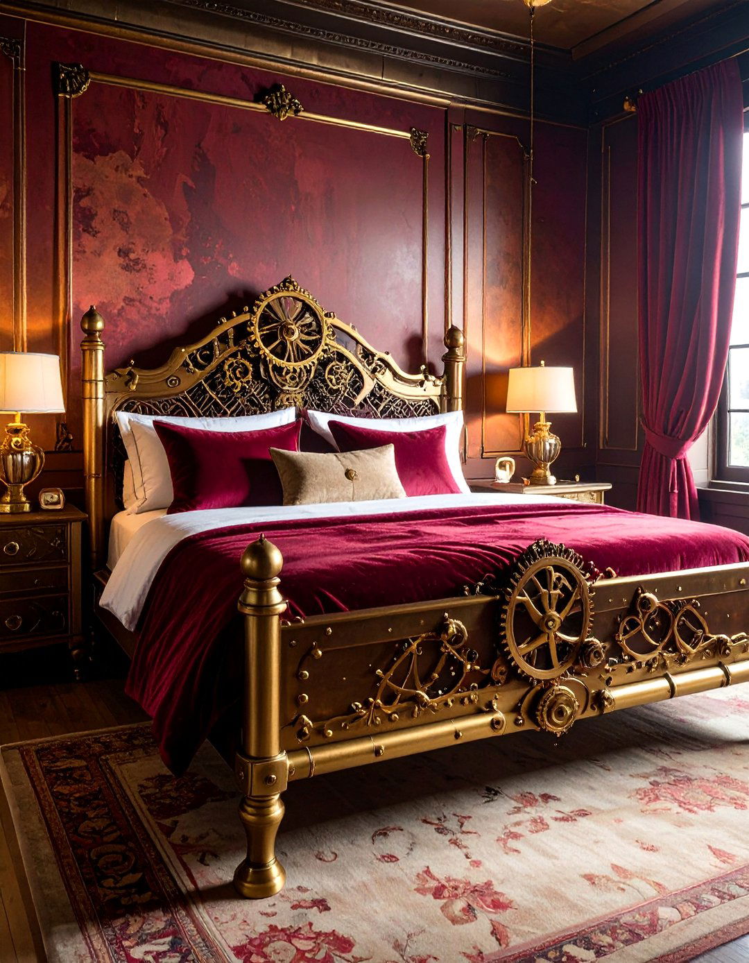Brass Bed Frame with Ornate Metalwork - 15 Steampunk Bedroom Ideas for a Unique Industrial Look