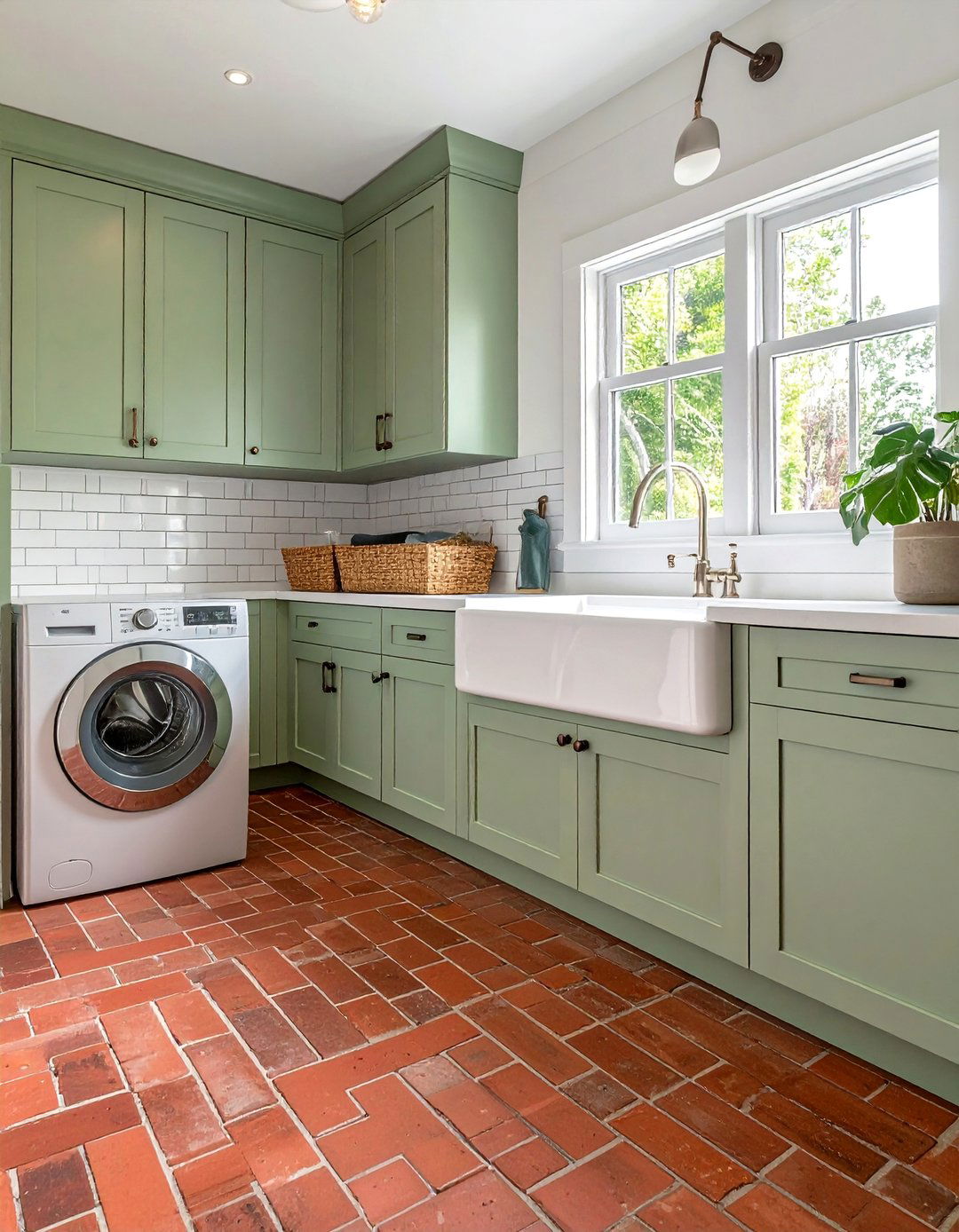 Brick Floor Laundry Room with Farmhouse Sink - 15 Brick Floor Laundry Room Ideas for a Rustic Charm