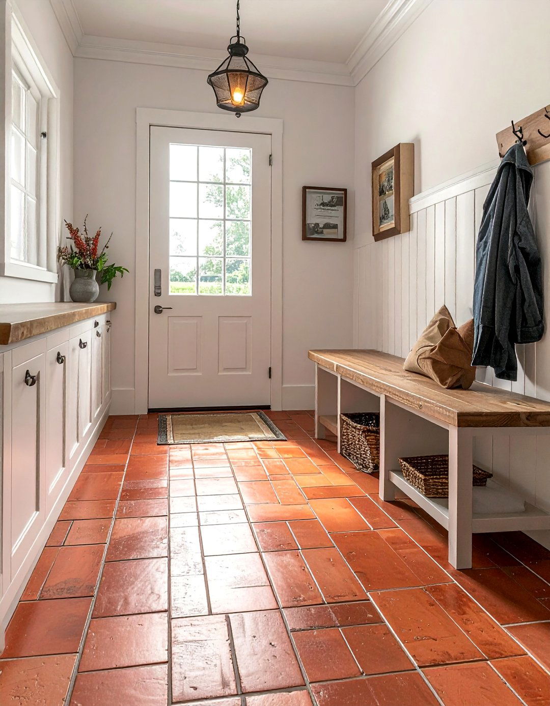 Brick Pattern Ceramic Tiles - 15 Mudroom Tile Floor Ideas for Durability & Style