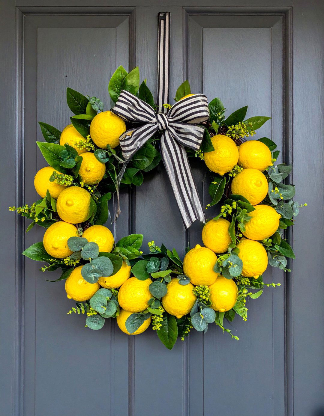 Bright Yellow Lemon and Greenery Wreath - 20 Summer Door Decoration Ideas to Welcome Guests
