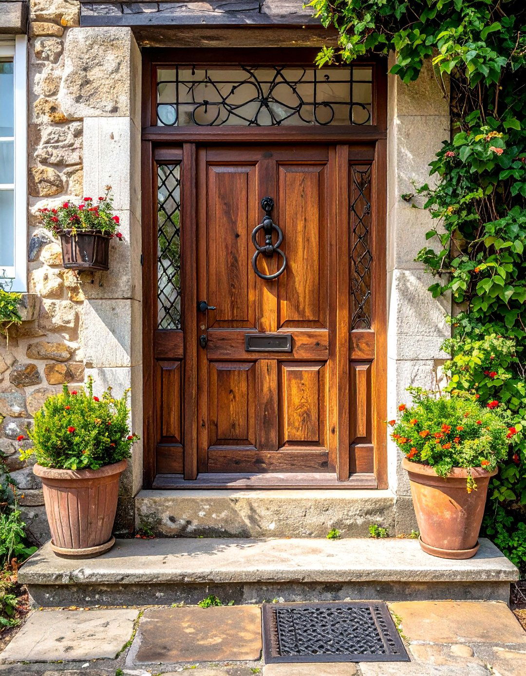 Brown Front Door with a Speakeasy Window - 15 Brown Front Door Ideas to Enhance Your Home's Curb Appeal
