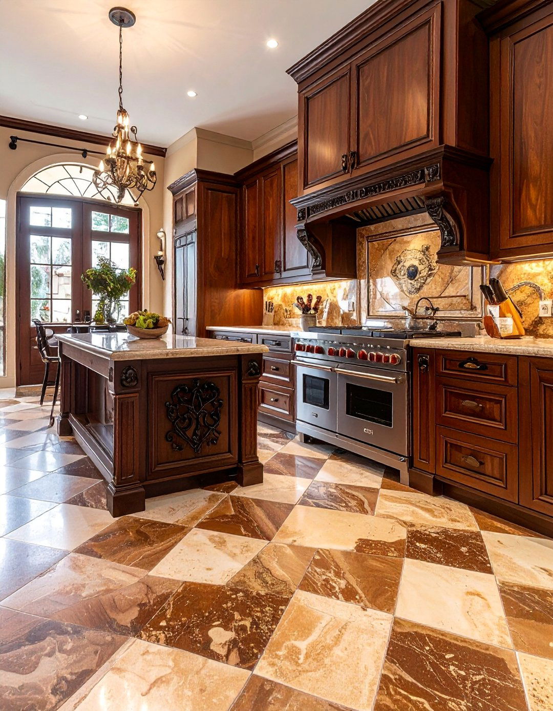 Brown and Beige Travertine Checkered Floors - 25 Kitchens With Checkered Floors for Timeless Style