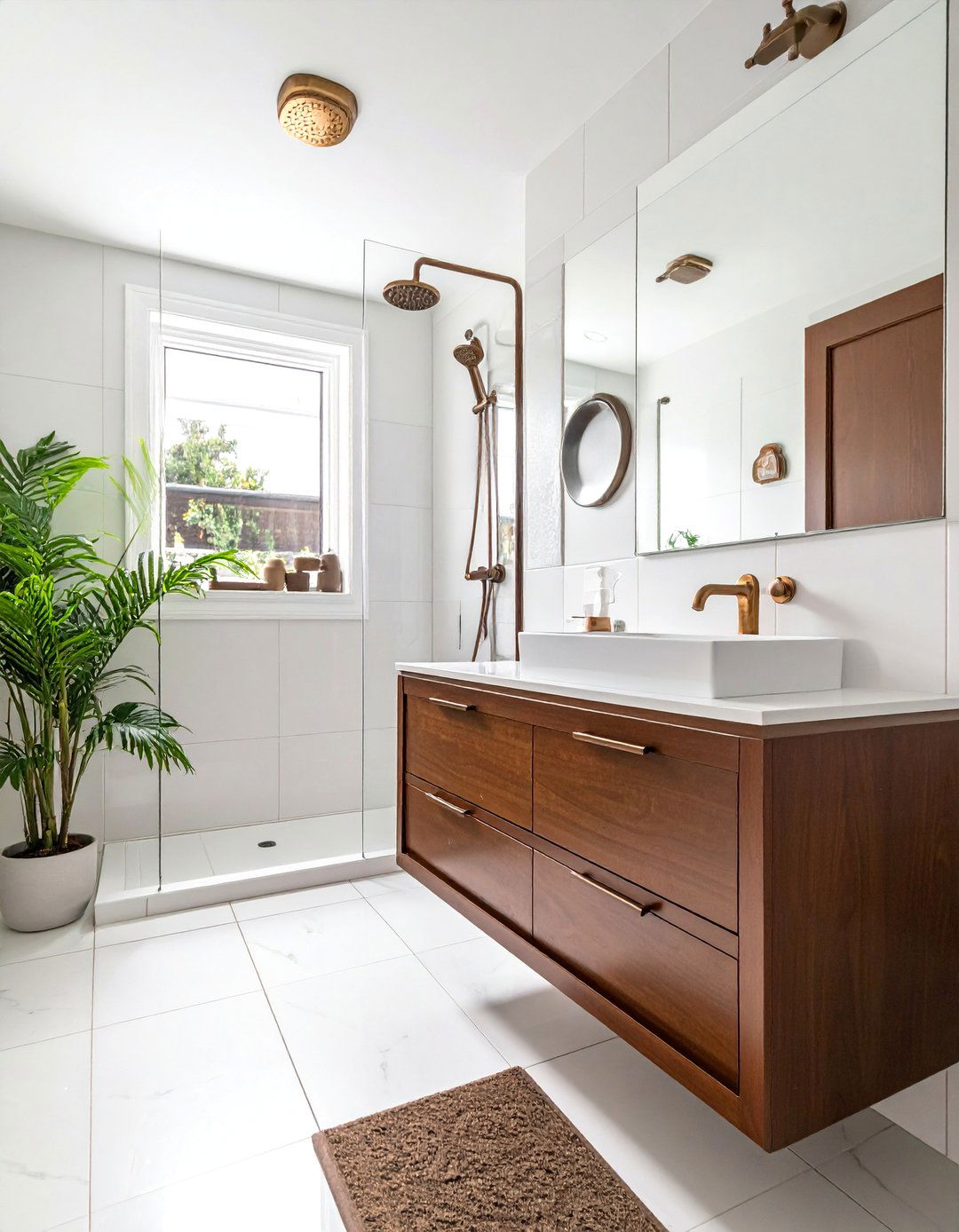 Brown and White Bathroom with Polished Bronze Fixtures - 15 Brown and White Bathroom Ideas for a Timeless Look