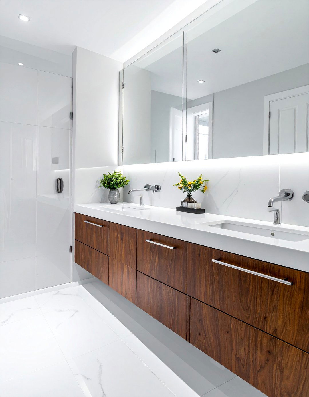Brown and White Bathroom with a Rich Espresso Stained Cabinetry - 15 Brown and White Bathroom Ideas for a Timeless Look
