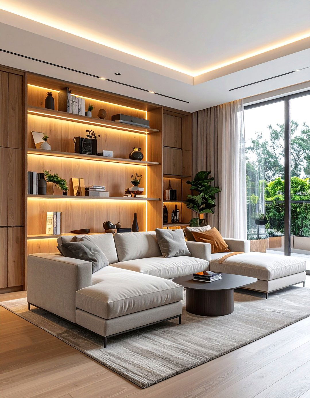 Built in Storage Solutions - 25 High Ceiling Living Room Ideas to Maximize Your Space